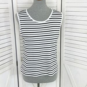 Covington‎ Striped Ribbed Knit Tank Top White Black Medium Petite Stretchy